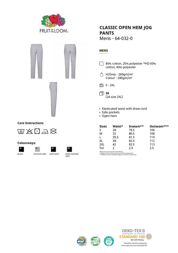 Joggingbukser - Fruit of the Loom - 'Classic' (Med Elastik) - Sort