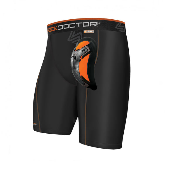 Kompressionsshorts med Skridtbeskytter - Shock Doctor - 'Carbon Flex Cup' - Sort